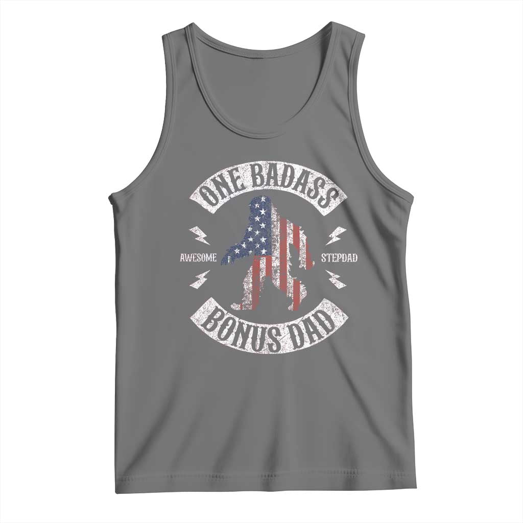 One Badass Bonus Dad Tank Top Vintage Bigfoot Stepdad Birthday Step Dad US Flag