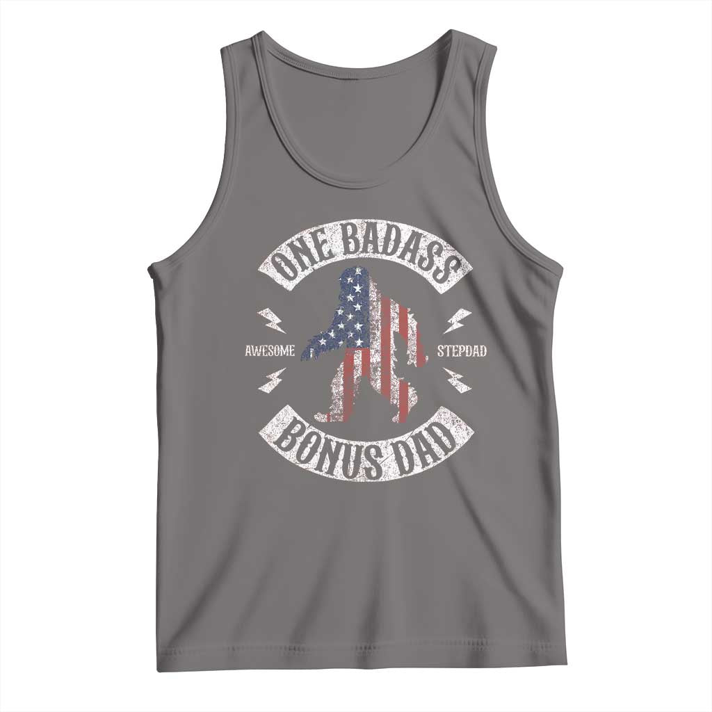 One Badass Bonus Dad Tank Top Vintage Bigfoot Stepdad Birthday Step Dad US Flag
