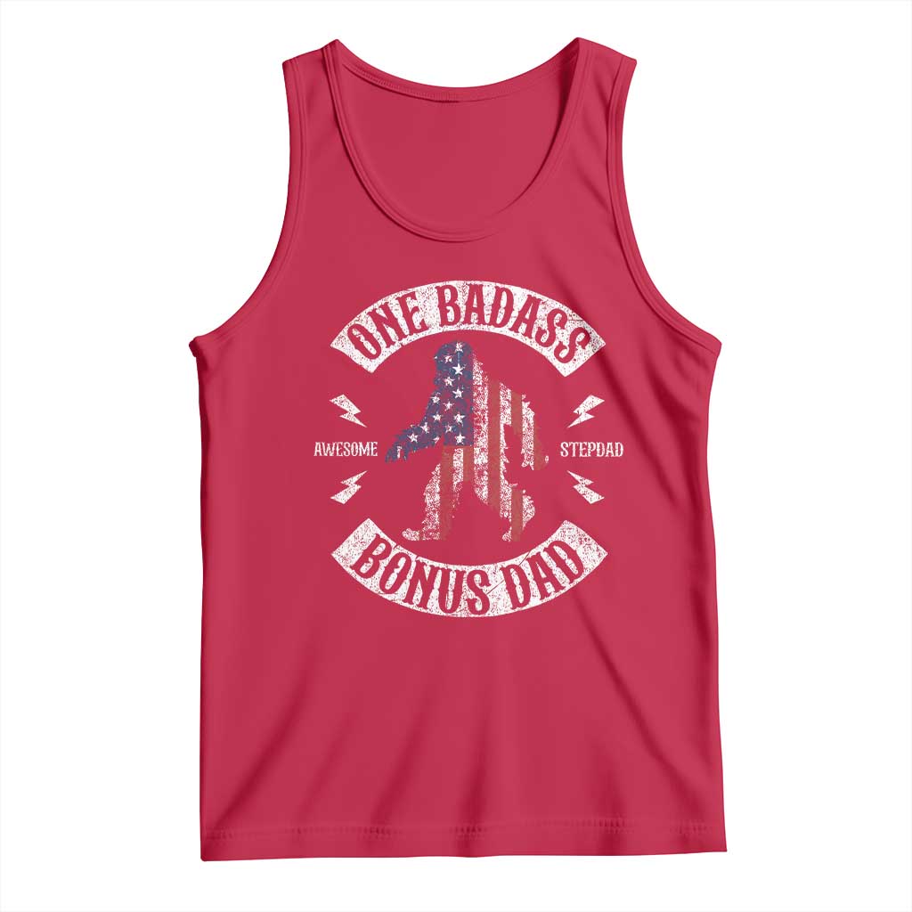 One Badass Bonus Dad Tank Top Vintage Bigfoot Stepdad Birthday Step Dad US Flag