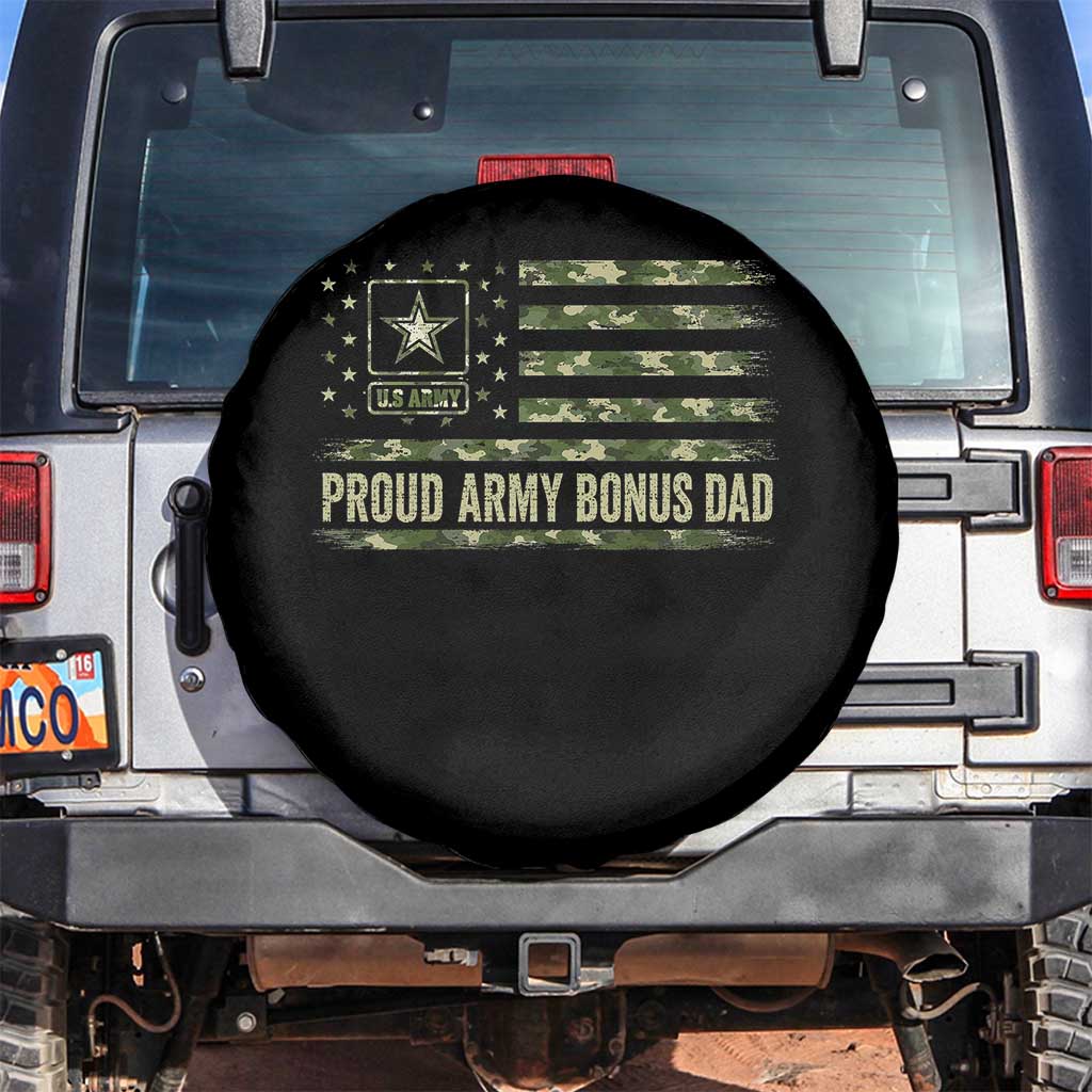 Proud Army Bonus Dad Spare Tire Cover Vintage Stepdad Birthday Step Dad Camo US Flag