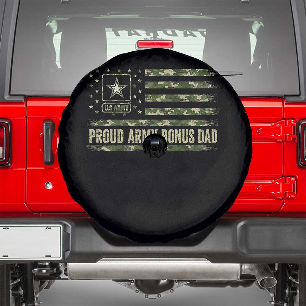 Proud Army Bonus Dad Spare Tire Cover Vintage Stepdad Birthday Step Dad Camo US Flag