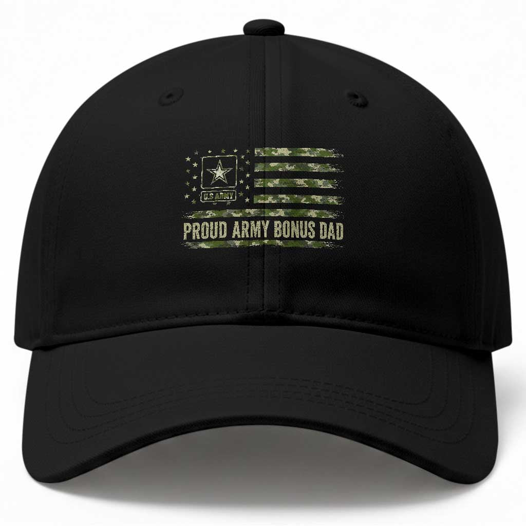 Proud Army Bonus Dad Baseball Cap Vintage Stepdad Birthday Step Dad Camo US Flag