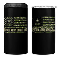 Proud Army Bonus Dad 4 in 1 Can Cooler Tumbler Vintage Stepdad Birthday Step Dad Camo US Flag