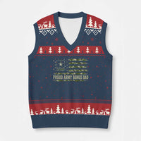 Proud Army Bonus Dad V-Neck Knit Sweater Vest Vintage Stepdad Birthday Step Dad Camo US Flag