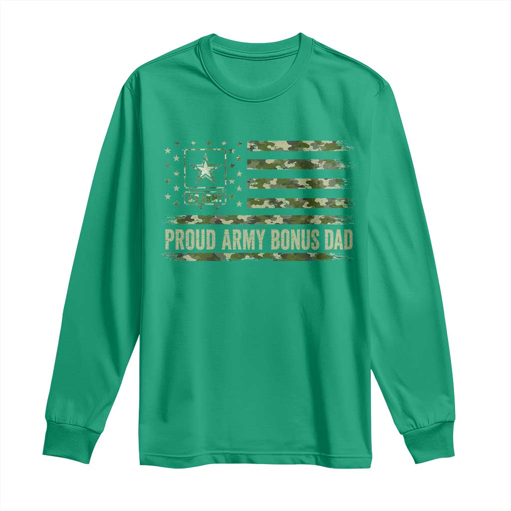 Proud Army Bonus Dad Long Sleeve Shirt Vintage Stepdad Birthday Step Dad Camo US Flag