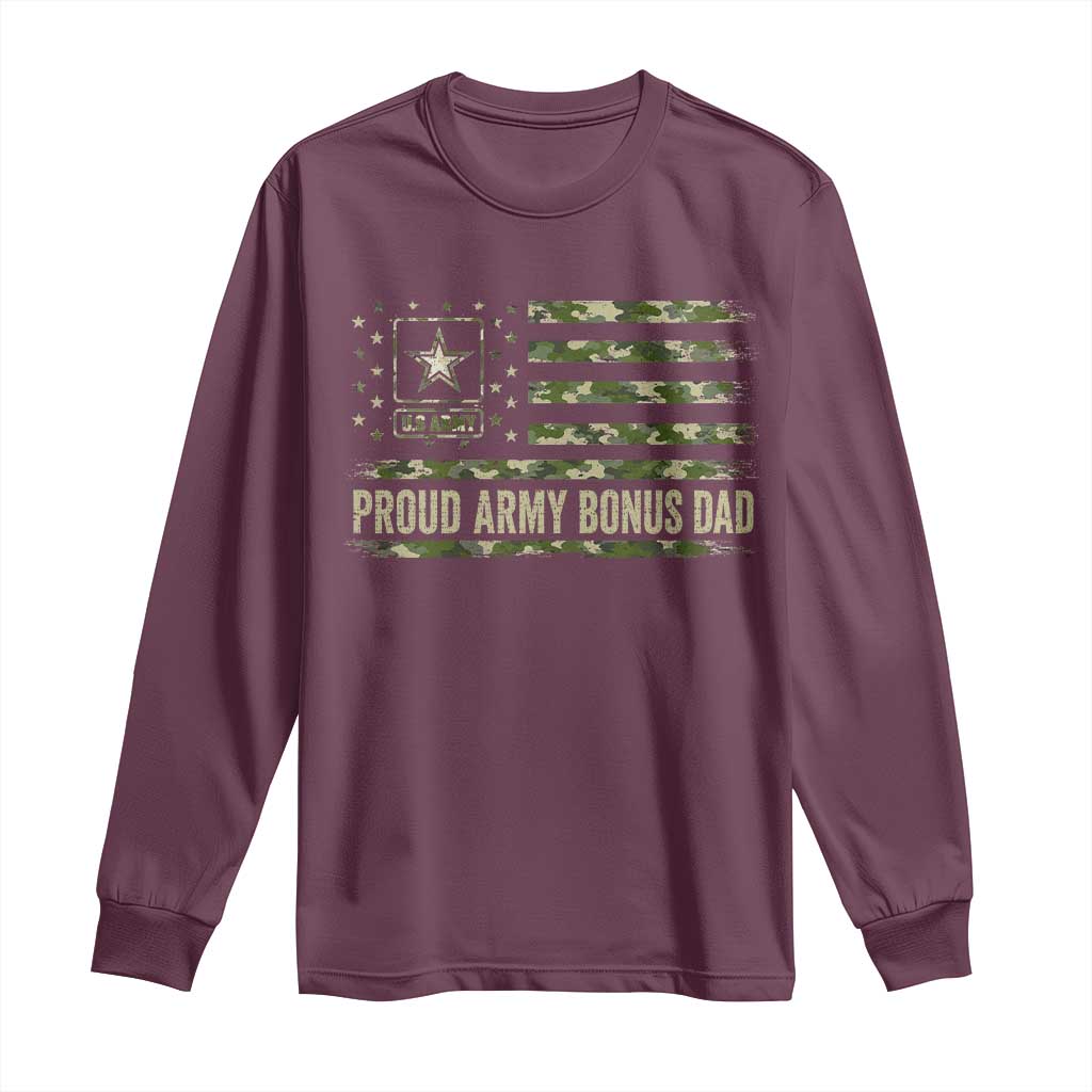 Proud Army Bonus Dad Long Sleeve Shirt Vintage Stepdad Birthday Step Dad Camo US Flag