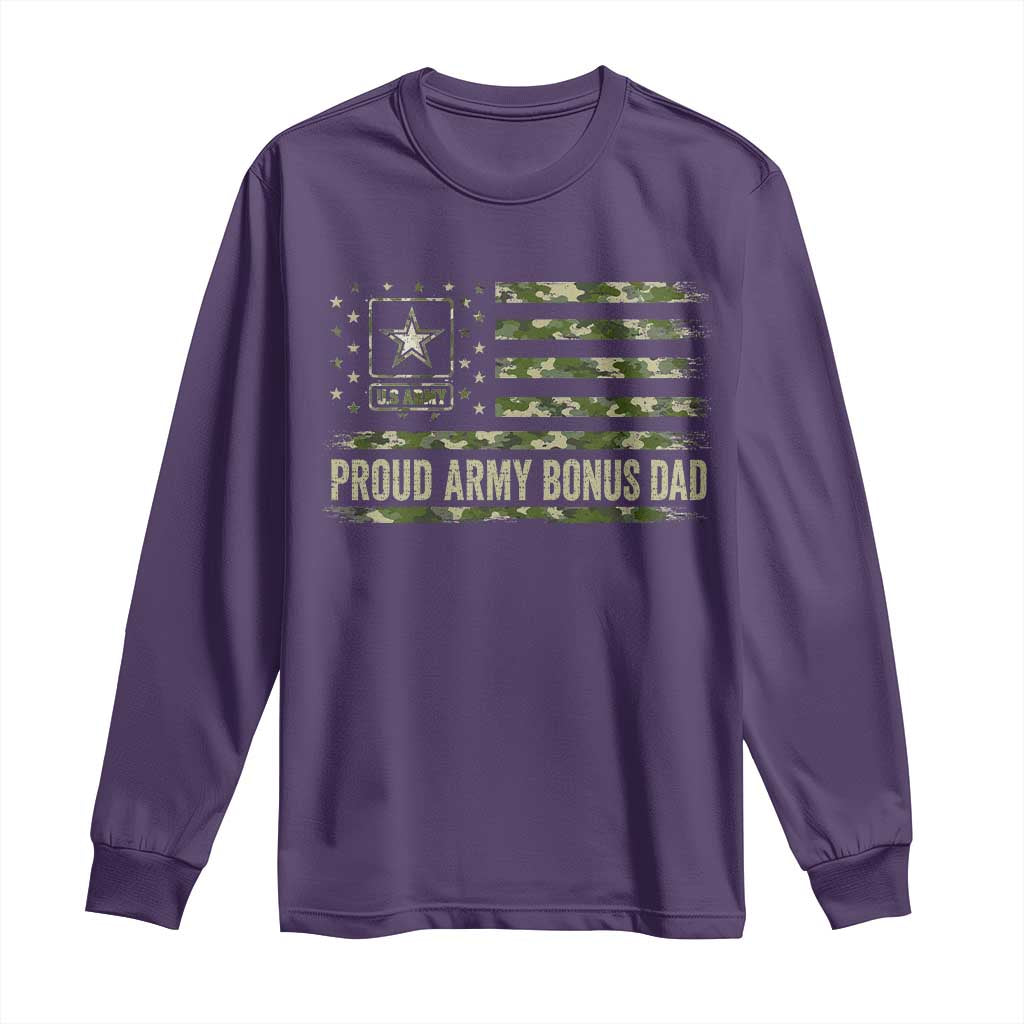Proud Army Bonus Dad Long Sleeve Shirt Vintage Stepdad Birthday Step Dad Camo US Flag
