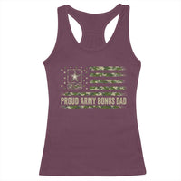 Proud Army Bonus Dad Racerback Tank Top Vintage Stepdad Birthday Step Dad Camo US Flag