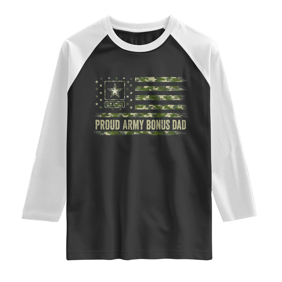 Proud Army Bonus Dad Raglan Shirt Vintage Stepdad Birthday Step Dad Camo US Flag