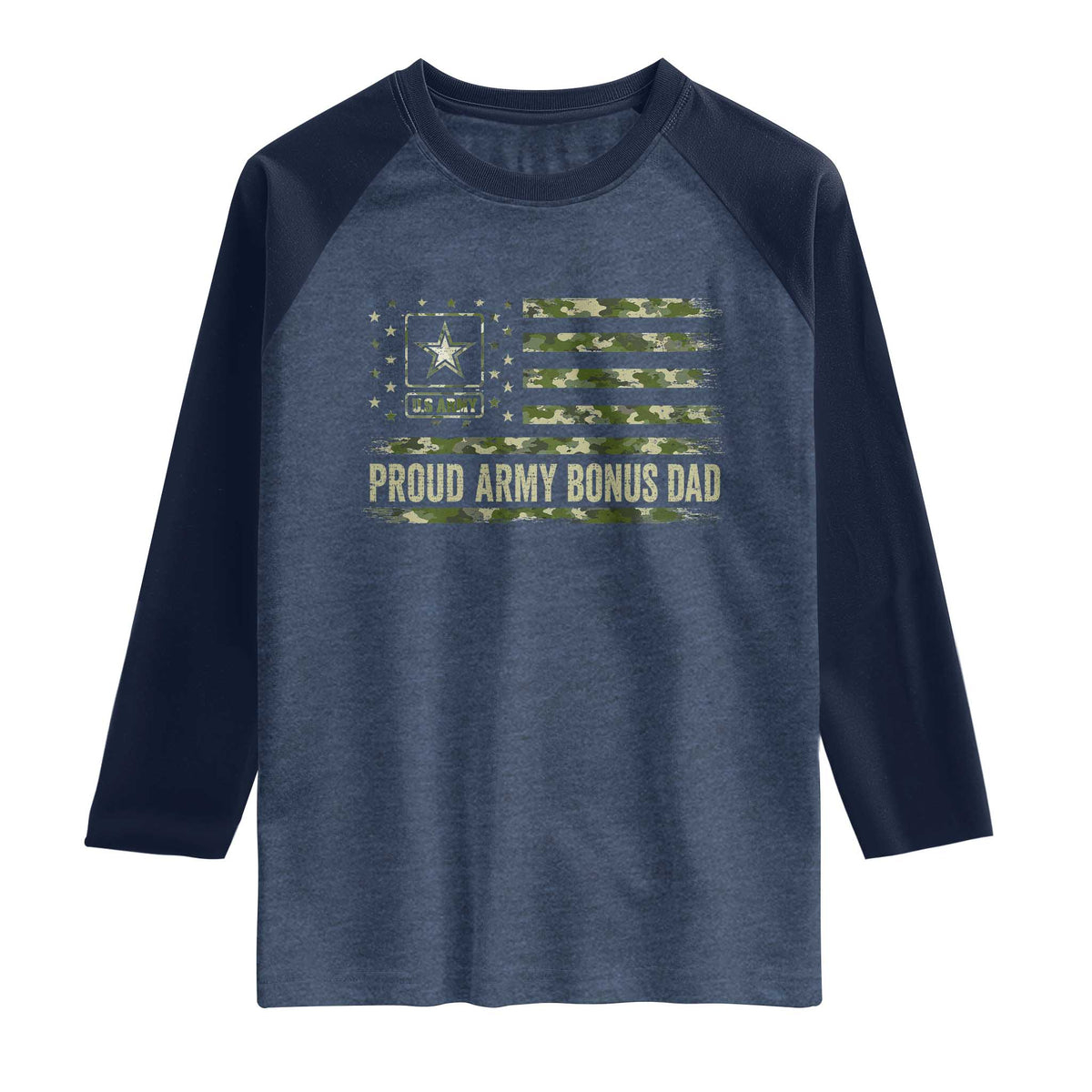 Proud Army Bonus Dad Raglan Shirt Vintage Stepdad Birthday Step Dad Camo US Flag