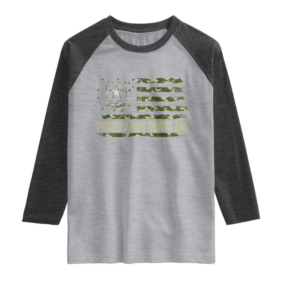 Proud Army Bonus Dad Raglan Shirt Vintage Stepdad Birthday Step Dad Camo US Flag