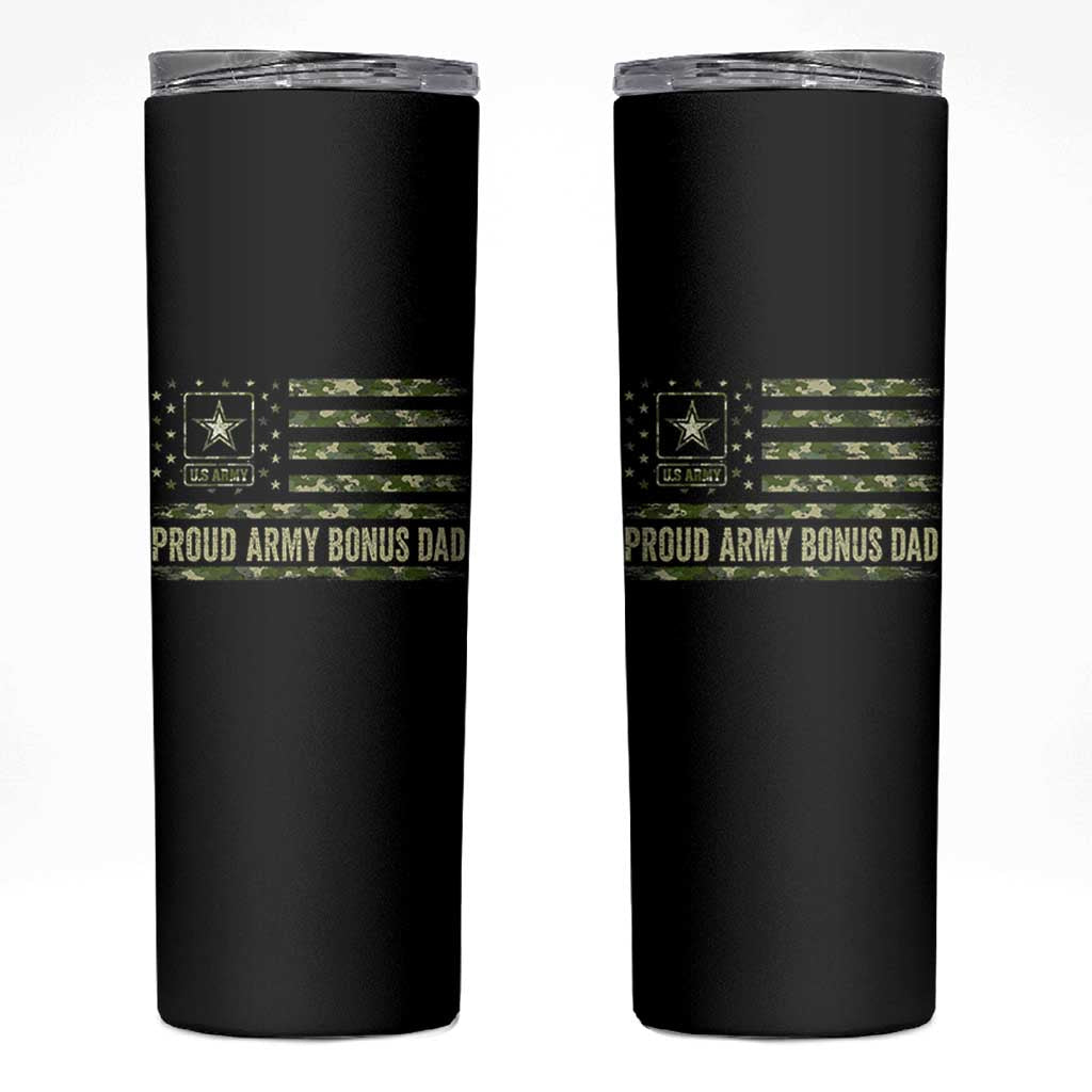 Proud Army Bonus Dad Skinny Tumbler Vintage Stepdad Birthday Step Dad Camo US Flag