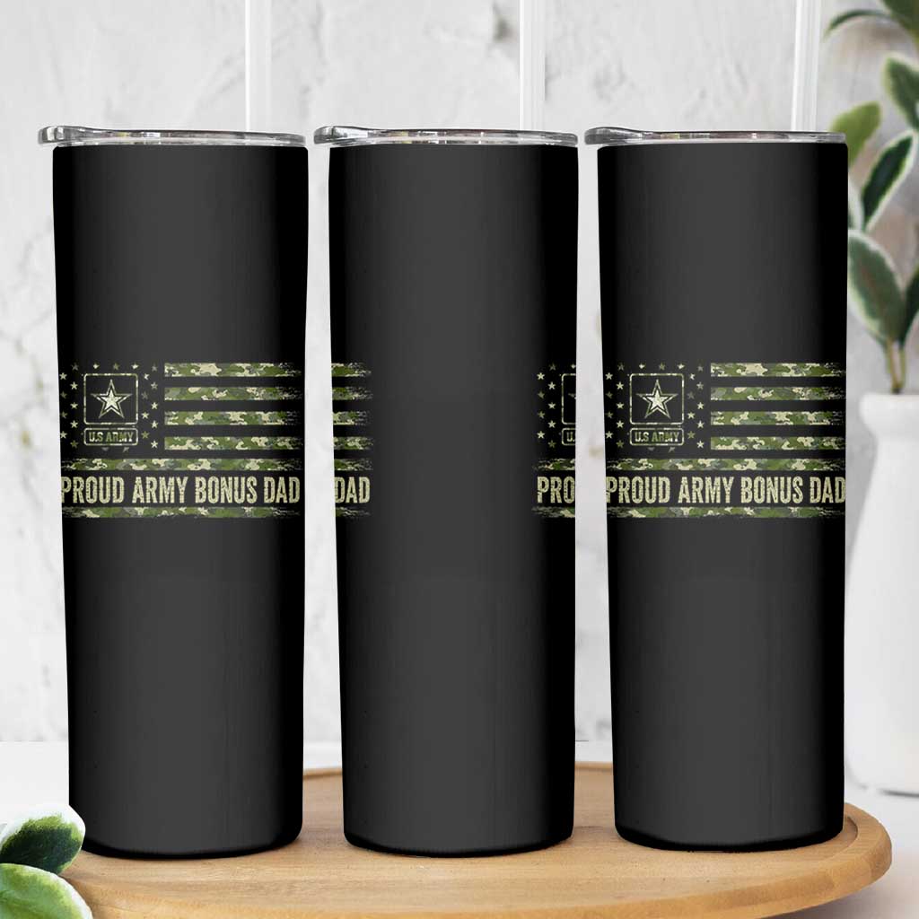 Proud Army Bonus Dad Skinny Tumbler Vintage Stepdad Birthday Step Dad Camo US Flag