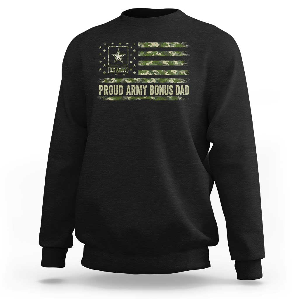 Proud Army Bonus Dad Sweatshirt Vintage Stepdad Birthday Step Dad Camo US Flag