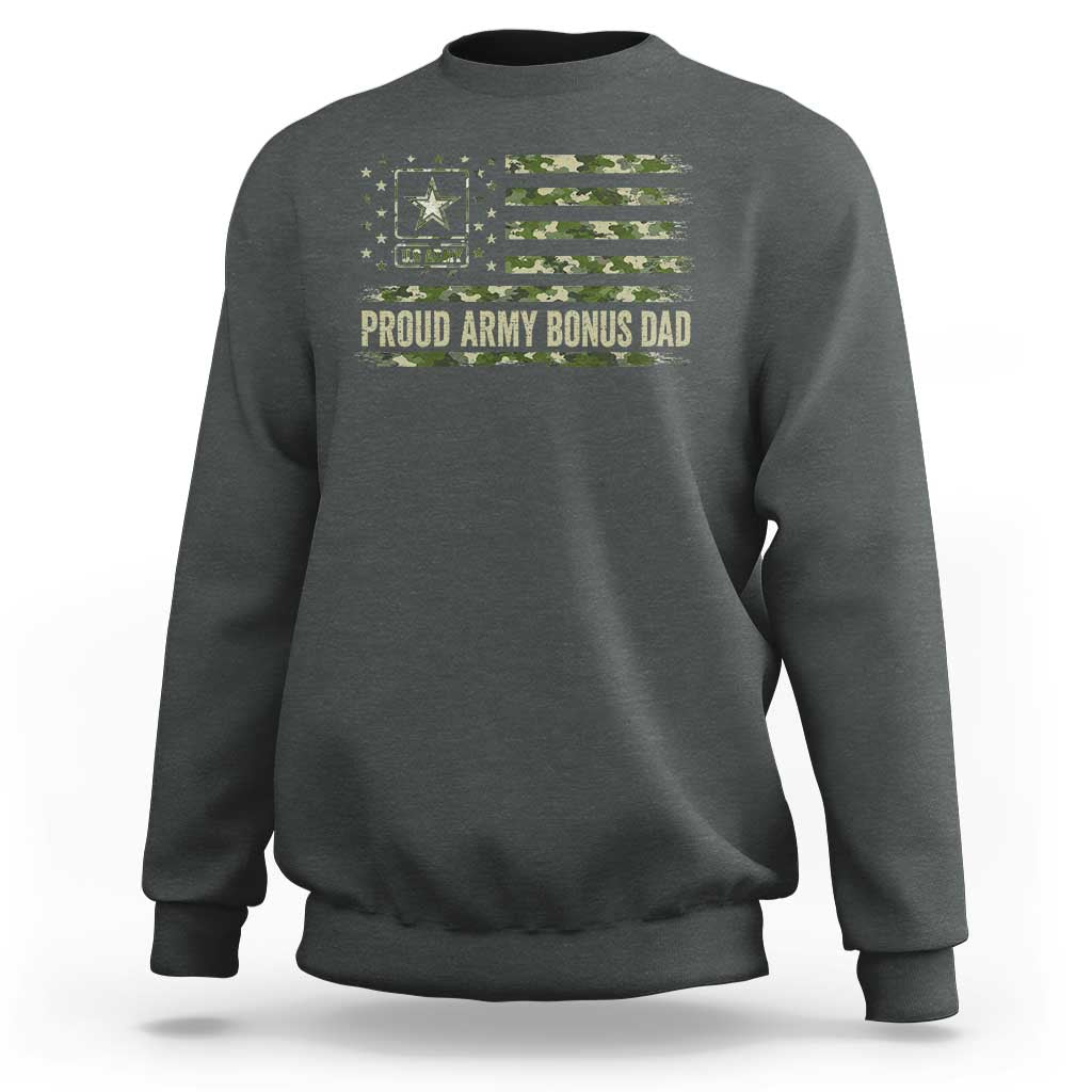 Proud Army Bonus Dad Sweatshirt Vintage Stepdad Birthday Step Dad Camo US Flag
