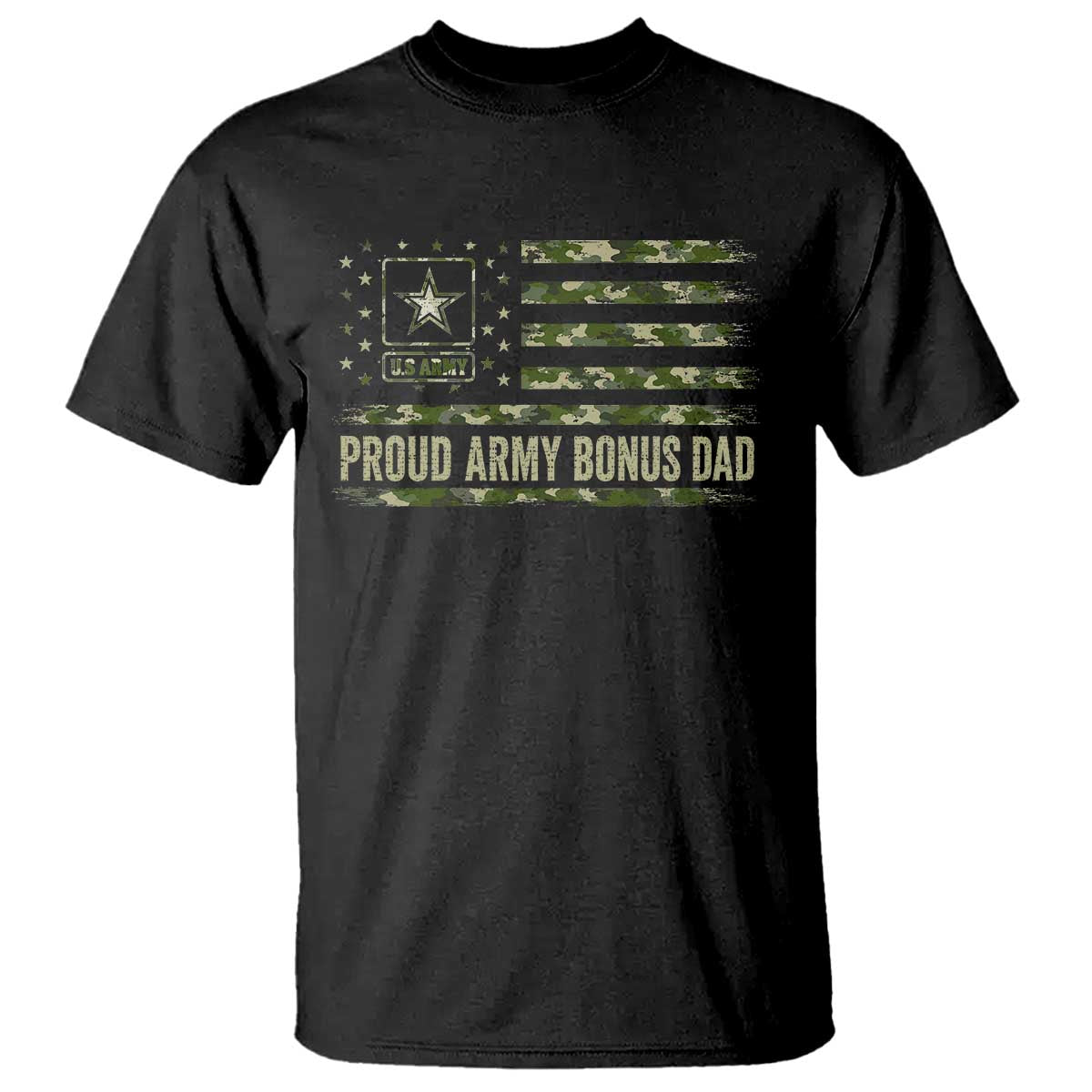 Proud Army Bonus Dad T Shirt Vintage Stepdad Birthday Step Dad Camo US Flag