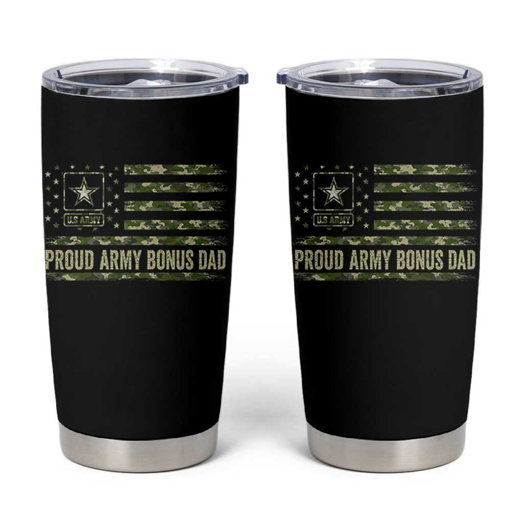 Proud Army Bonus Dad Tumbler Cup Vintage Stepdad Birthday Step Dad Camo US Flag