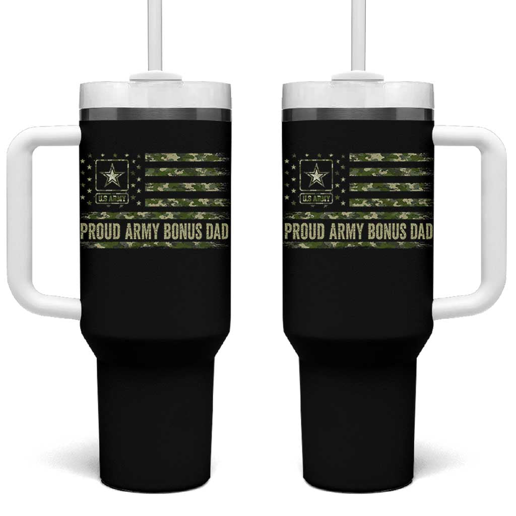 Proud Army Bonus Dad Tumbler With Handle Vintage Stepdad Birthday Step Dad Camo US Flag
