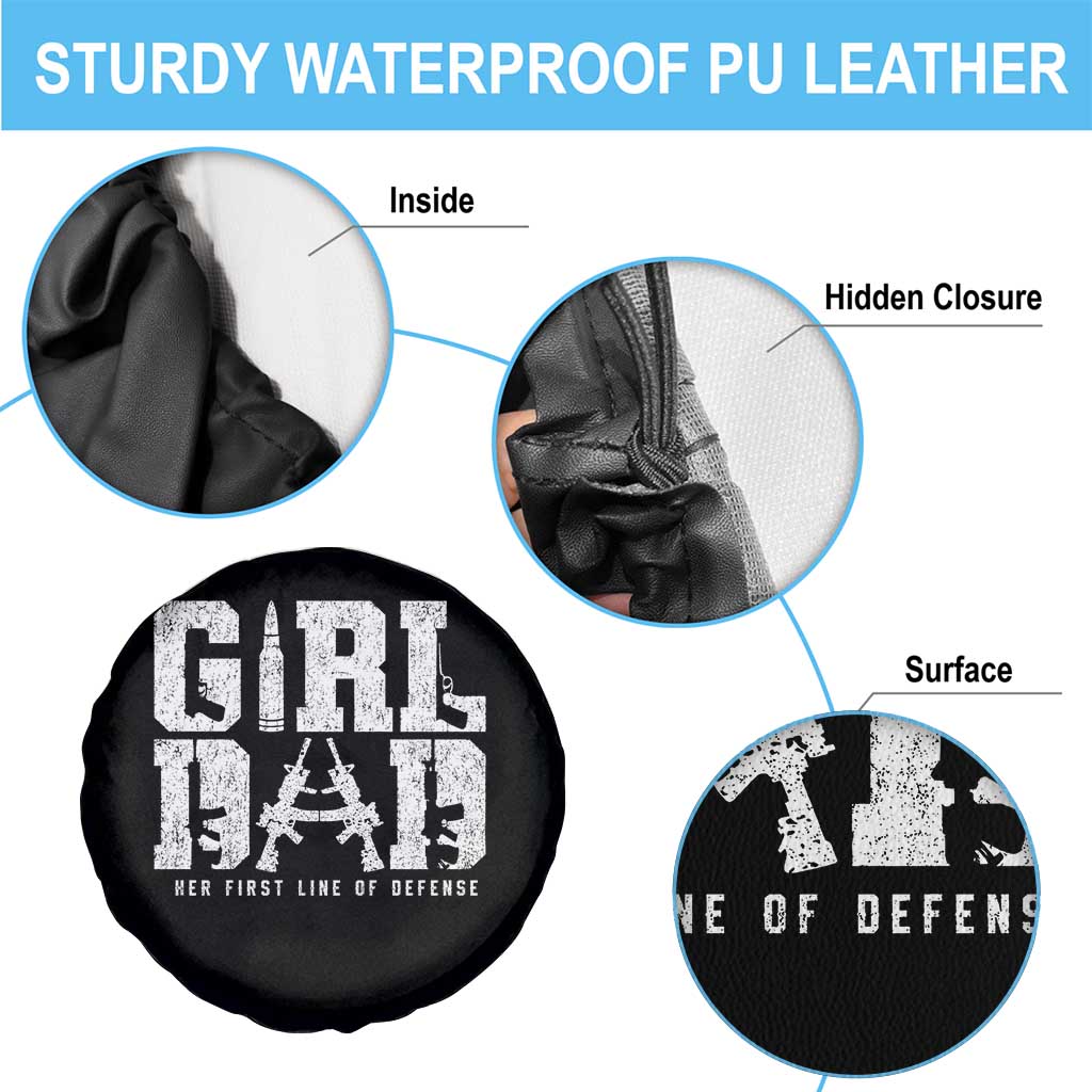 Girl Dad Spare Tire Cover Vintage Her First Line Of Defense Gun Lovers Fathers Day