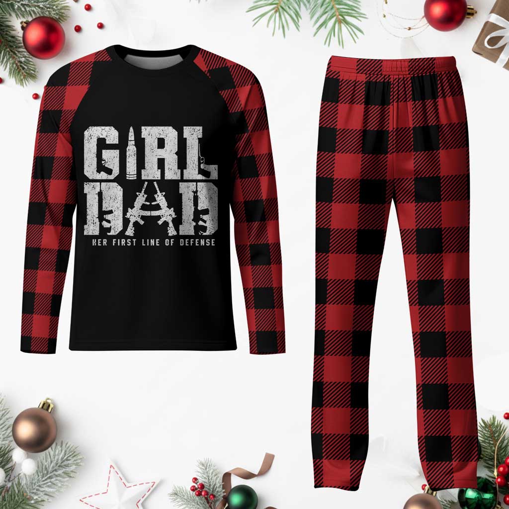 Girl Dad Plaid Pajama Set Vintage Her First Line Of Defense Gun Lovers Fathers Day