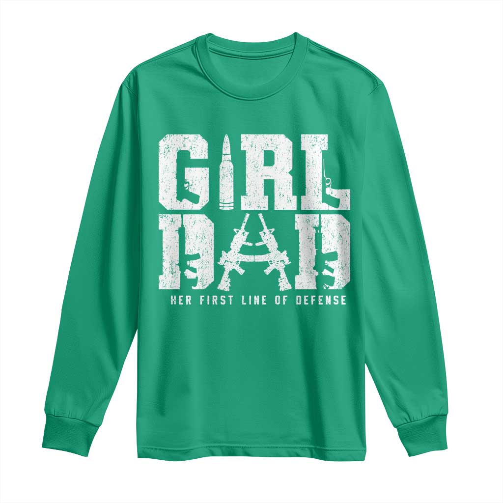 Girl Dad Long Sleeve Shirt Vintage Her First Line Of Defense Gun Lovers Fathers Day