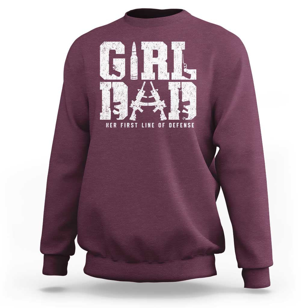 Girl Dad Sweatshirt Vintage Her First Line Of Defense Gun Lovers Fathers Day