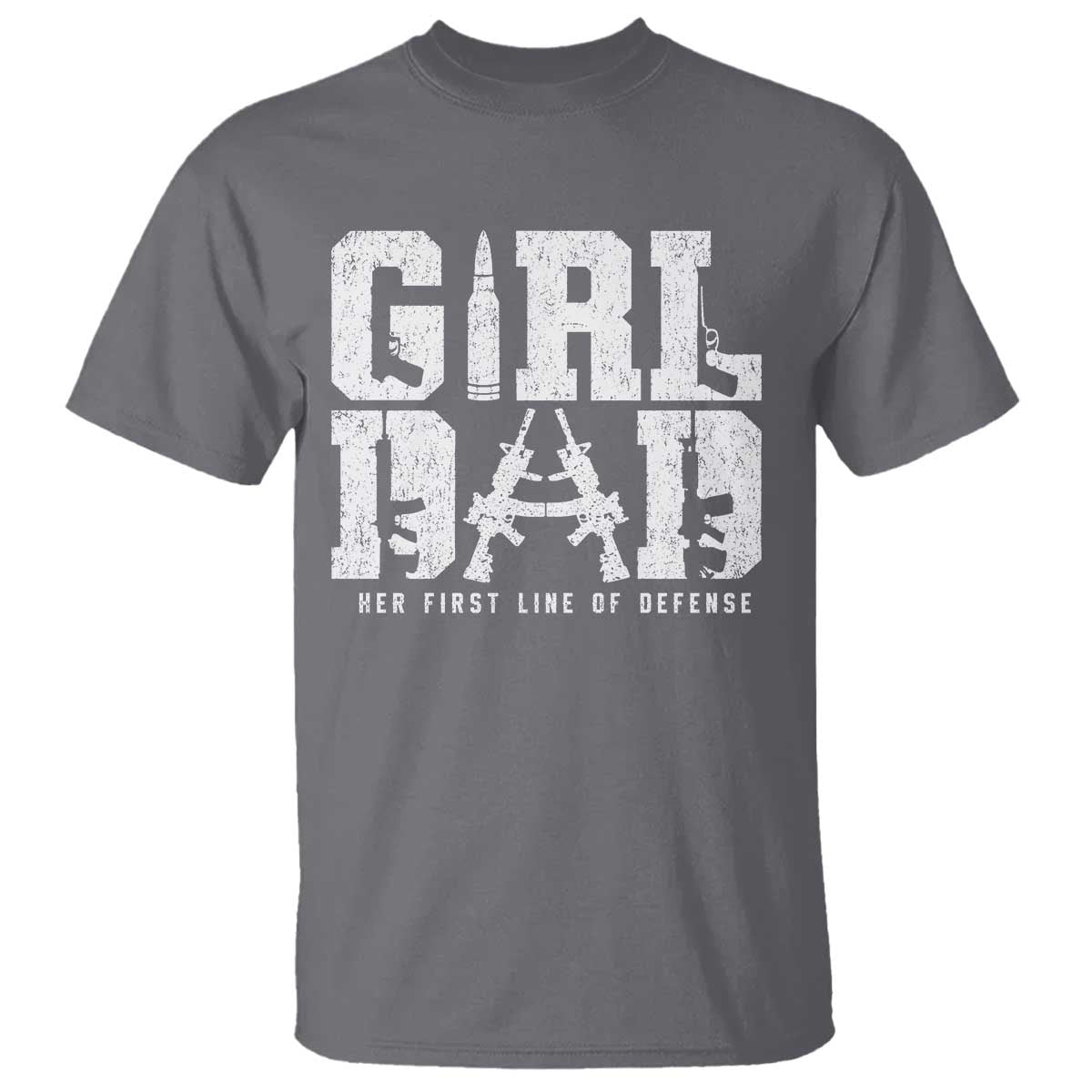 Girl Dad T Shirt Vintage Her First Line Of Defense Gun Lovers Fathers Day