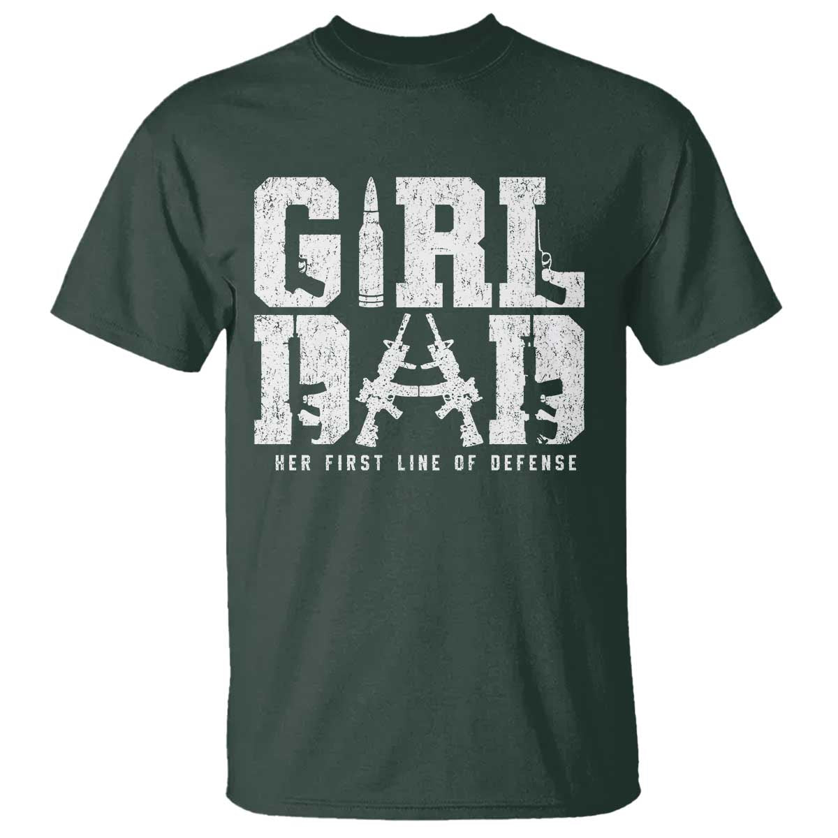 Girl Dad T Shirt Vintage Her First Line Of Defense Gun Lovers Fathers Day