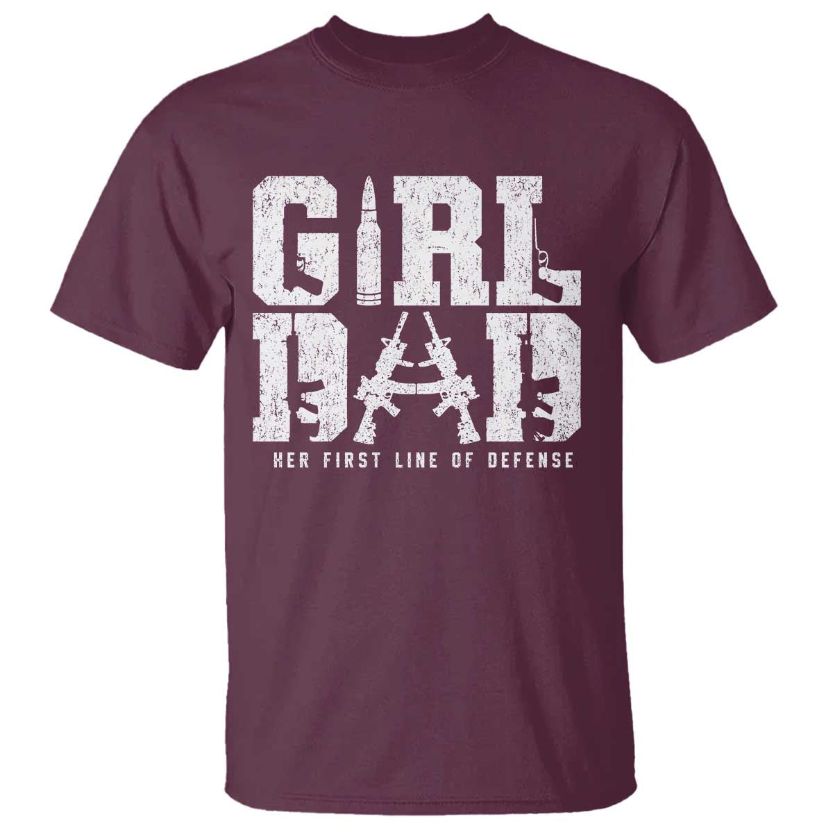 Girl Dad T Shirt Vintage Her First Line Of Defense Gun Lovers Fathers Day