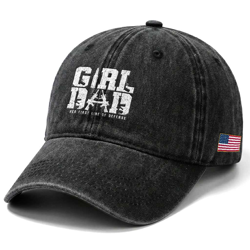 Girl Dad Washed Cotton Baseball Cap Vintage Her First Line Of Defense Gun Lovers Fathers Day