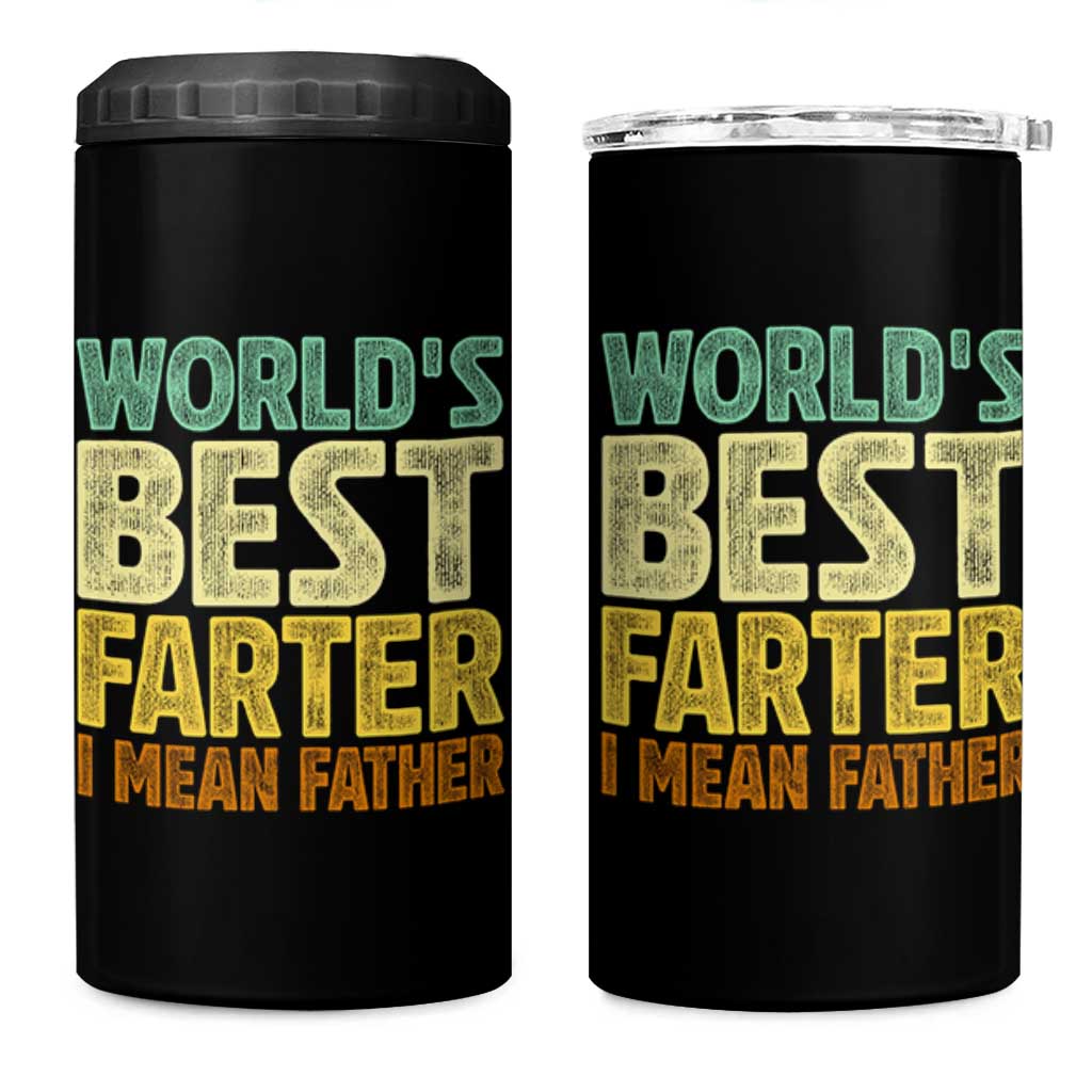 Retro World's Best Farter I Mean Father 4 in 1 Can Cooler Tumbler Gag Gift Birthday Husband Dad Fathers Day