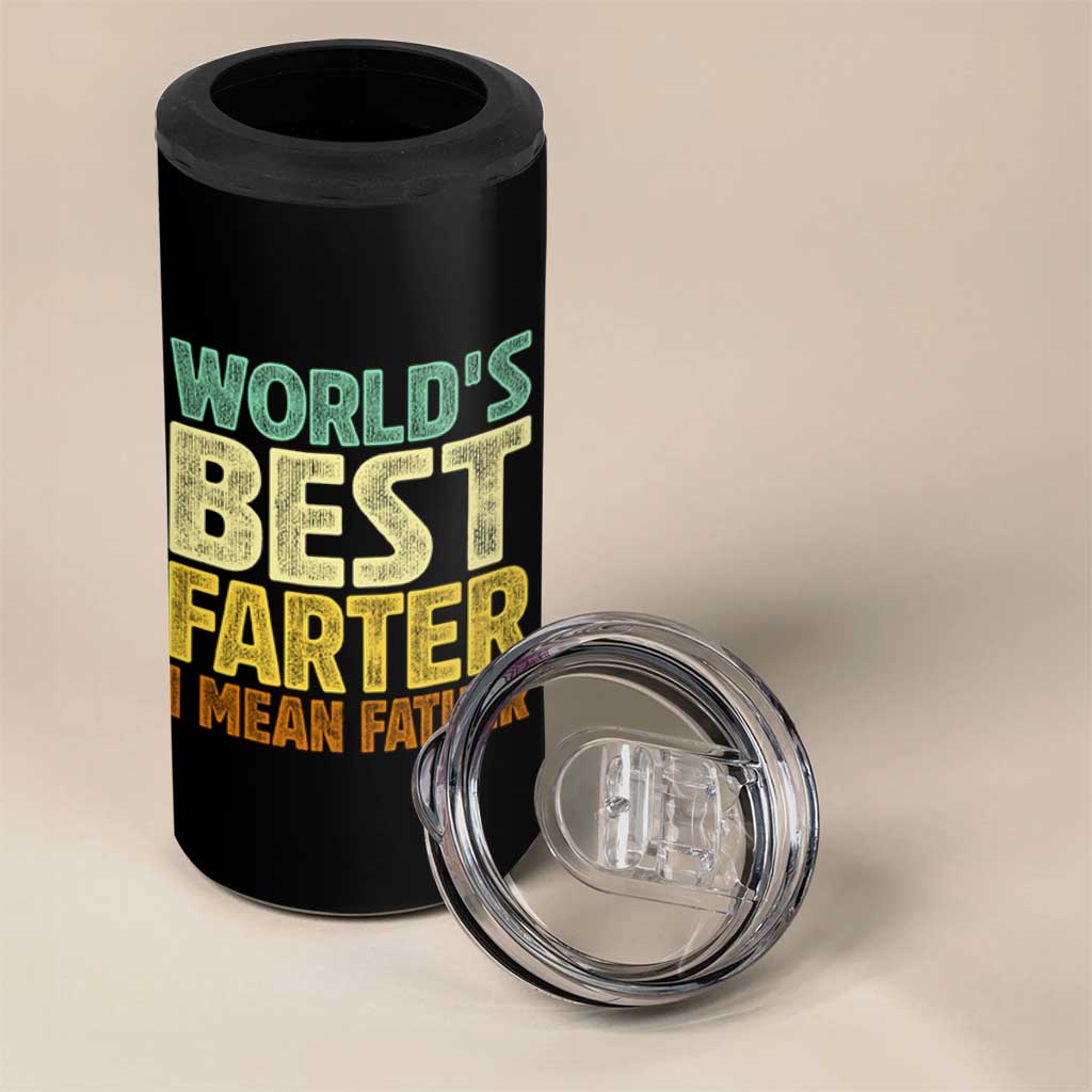 Retro World's Best Farter I Mean Father 4 in 1 Can Cooler Tumbler Gag Gift Birthday Husband Dad Fathers Day