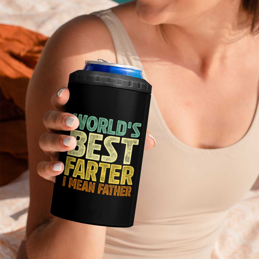 Retro World's Best Farter I Mean Father 4 in 1 Can Cooler Tumbler Gag Gift Birthday Husband Dad Fathers Day
