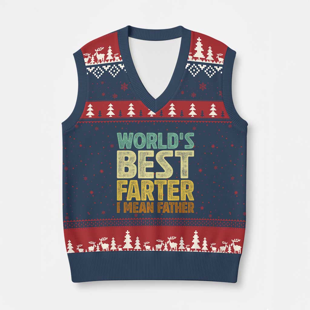 Retro World's Best Farter I Mean Father V-Neck Knit Sweater Vest Gag Gift Birthday Husband Dad Fathers Day