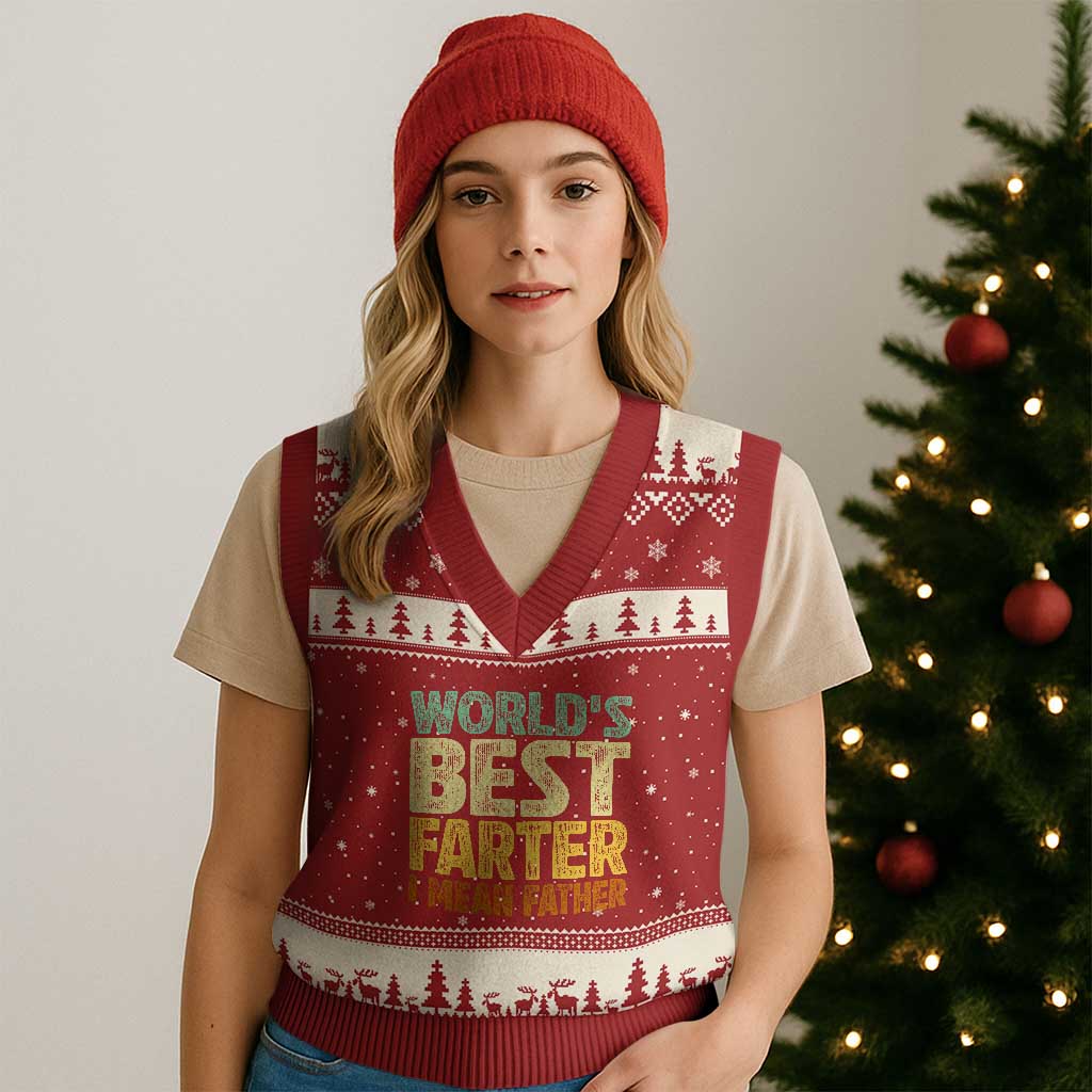 Retro World's Best Farter I Mean Father V-Neck Knit Sweater Vest Gag Gift Birthday Husband Dad Fathers Day