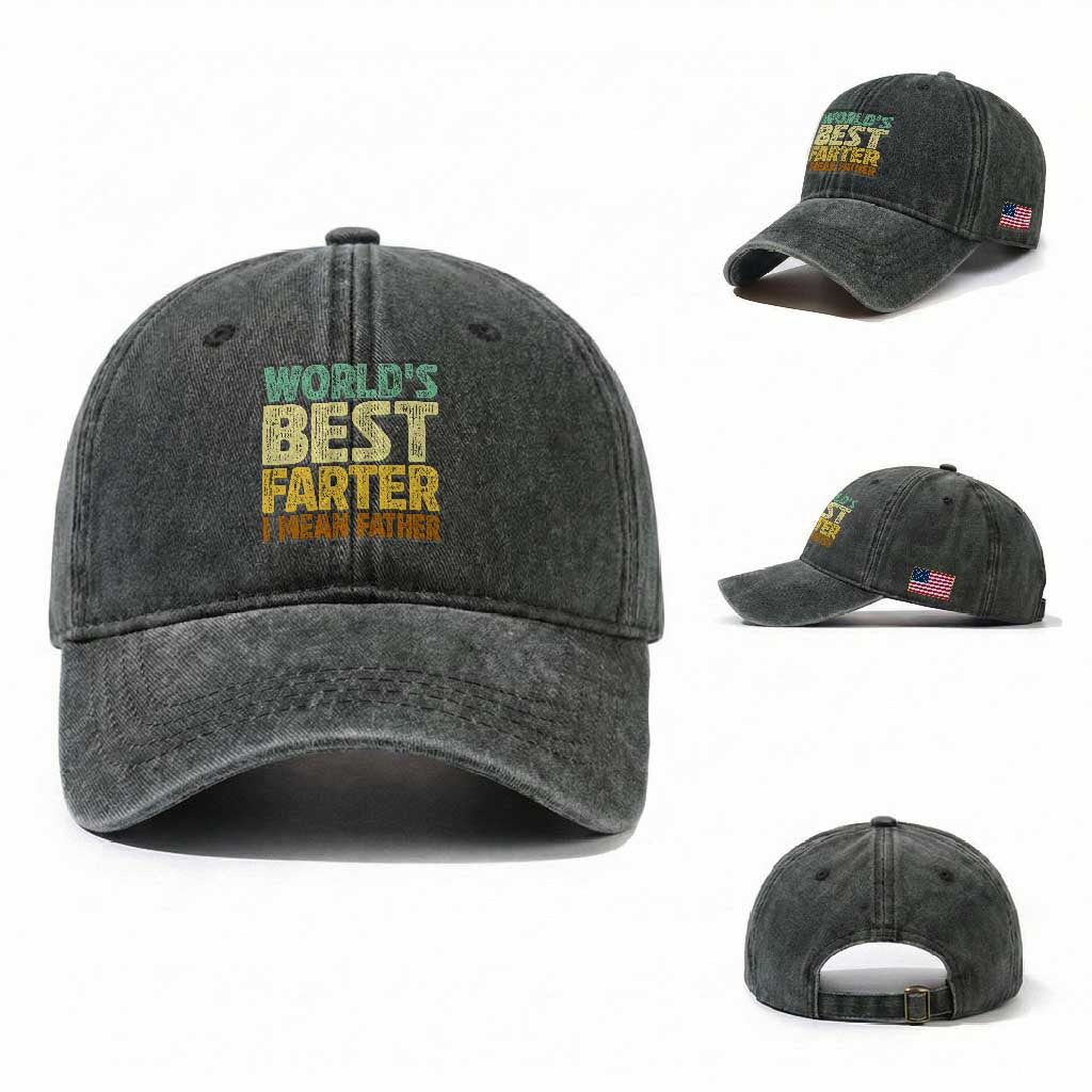 Retro World's Best Farter I Mean Father Washed Cotton Baseball Cap Gag Gift Birthday Husband Dad Fathers Day