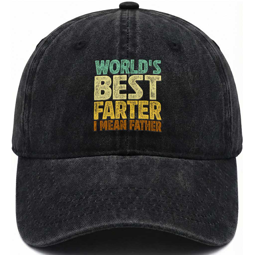Retro World's Best Farter I Mean Father Washed Cotton Baseball Cap Gag Gift Birthday Husband Dad Fathers Day