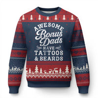 Funny Stepdad Ugly Christmas Sweater Awesome Bonus Dads Have Tattoos And Beards