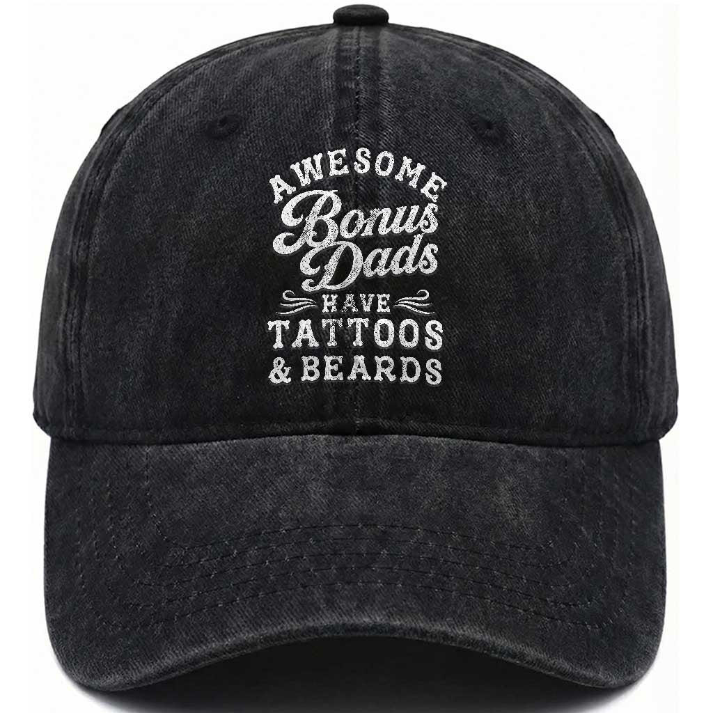 Funny Stepdad Washed Cotton Baseball Cap Awesome Bonus Dads Have Tattoos And Beards