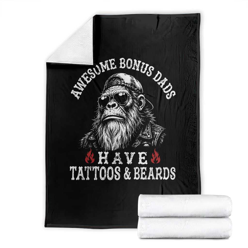 Funny Bigfoot Stepdad Throw Blanket Awesome Bonus Dads Have Tattoos And Beards