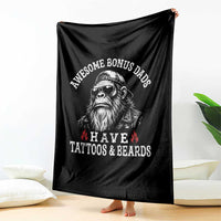 Funny Bigfoot Stepdad Throw Blanket Awesome Bonus Dads Have Tattoos And Beards