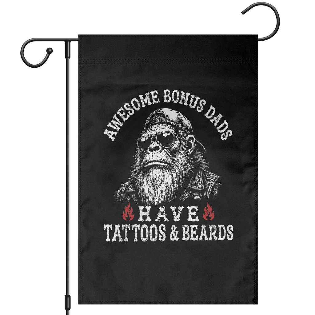 Funny Bigfoot Stepdad Garden Flag Awesome Bonus Dads Have Tattoos And Beards