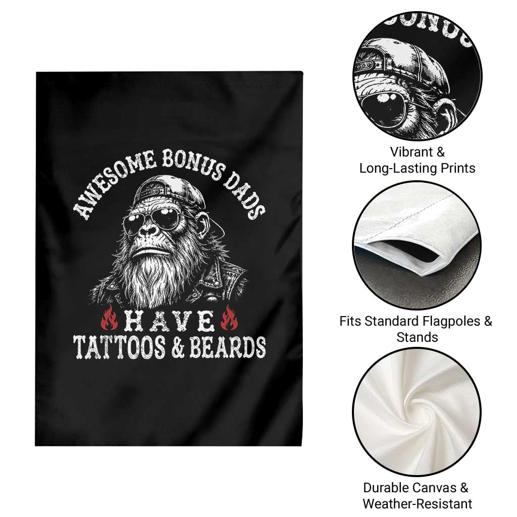 Funny Bigfoot Stepdad Garden Flag Awesome Bonus Dads Have Tattoos And Beards