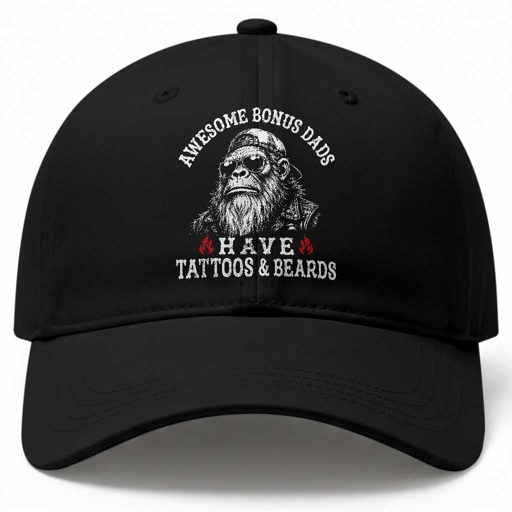 Funny Bigfoot Stepdad Baseball Cap Awesome Bonus Dads Have Tattoos And Beards