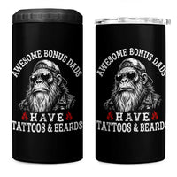 Funny Bigfoot Stepdad 4 in 1 Can Cooler Tumbler Awesome Bonus Dads Have Tattoos And Beards