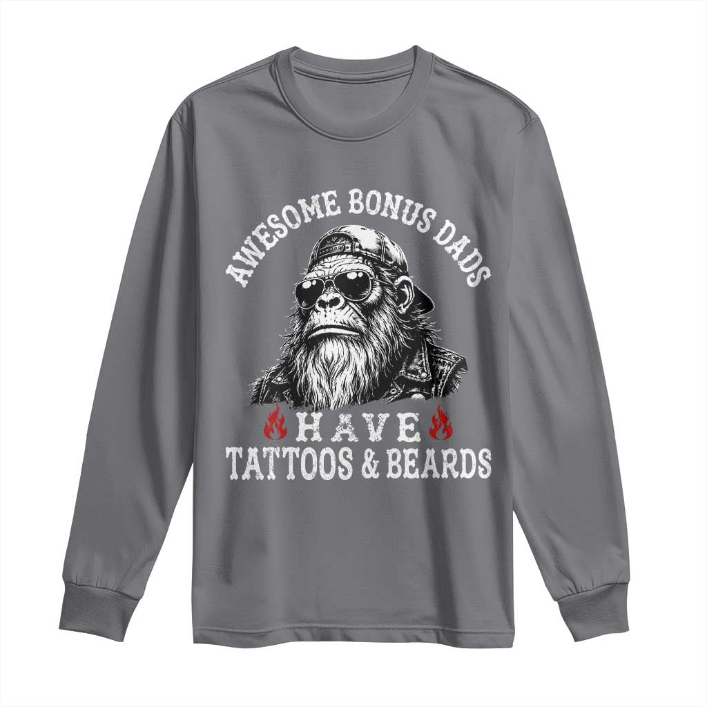 Funny Bigfoot Stepdad Long Sleeve Shirt Awesome Bonus Dads Have Tattoos And Beards
