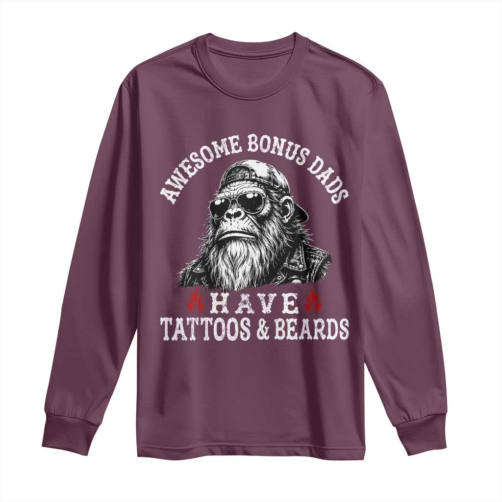 Funny Bigfoot Stepdad Long Sleeve Shirt Awesome Bonus Dads Have Tattoos And Beards