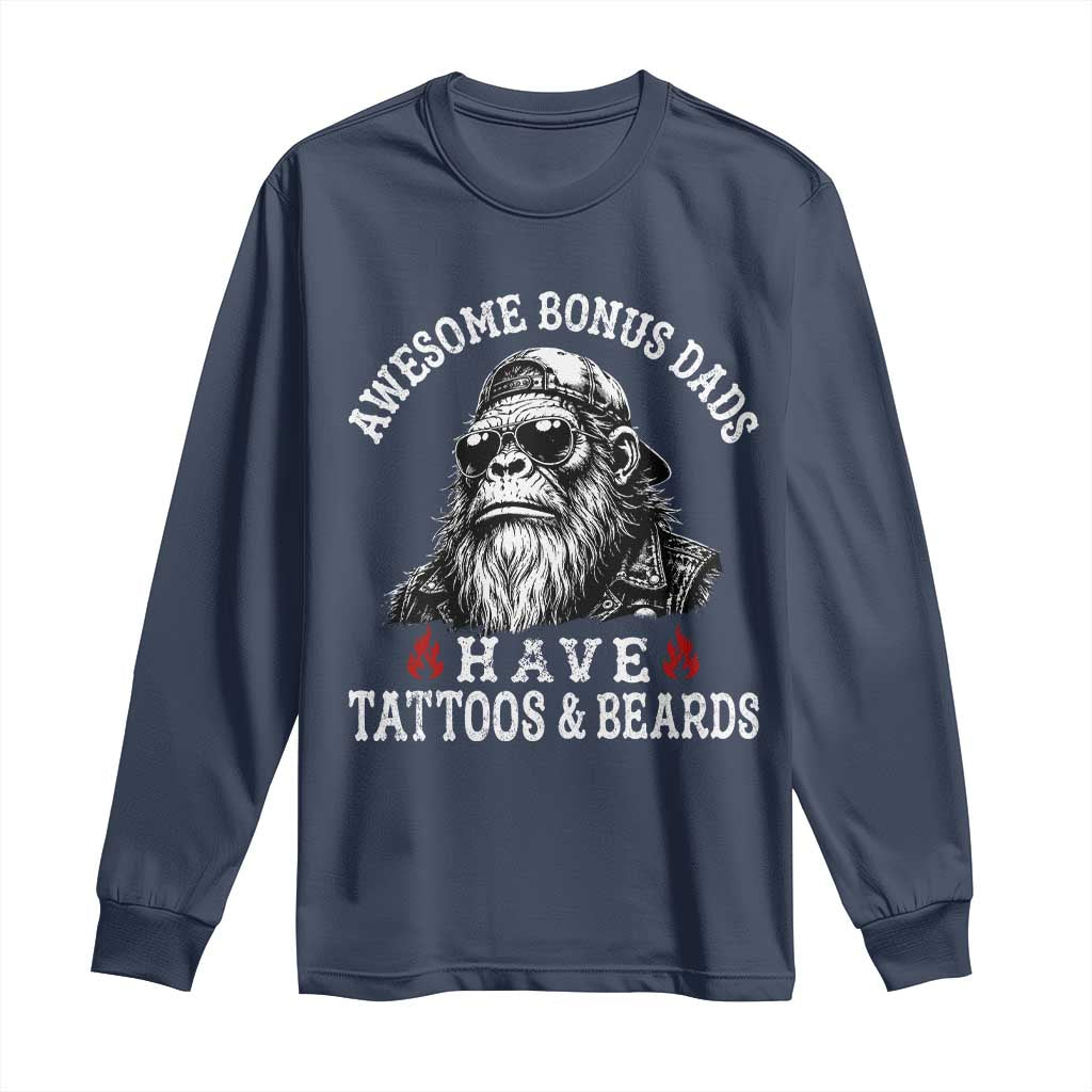 Funny Bigfoot Stepdad Long Sleeve Shirt Awesome Bonus Dads Have Tattoos And Beards