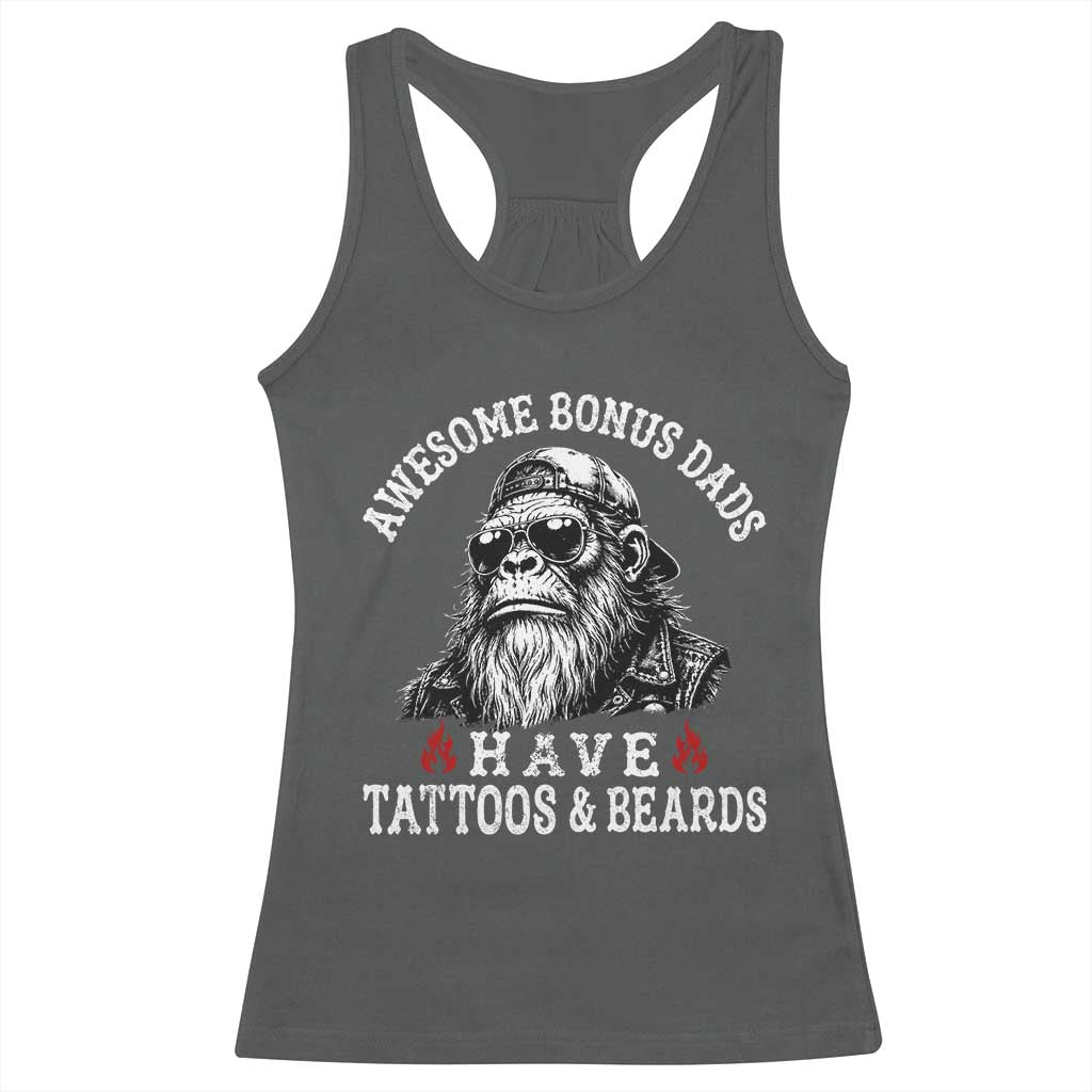 Funny Bigfoot Stepdad Racerback Tank Top Awesome Bonus Dads Have Tattoos And Beards
