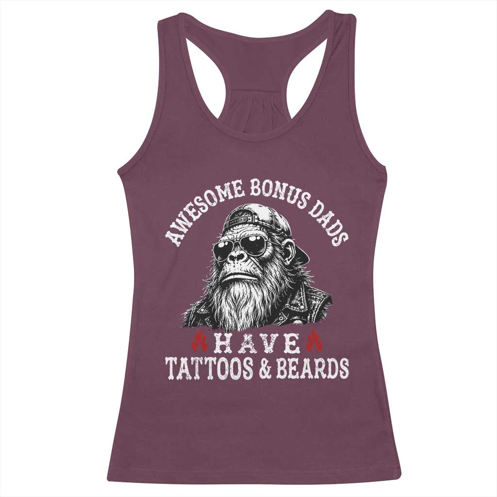 Funny Bigfoot Stepdad Racerback Tank Top Awesome Bonus Dads Have Tattoos And Beards